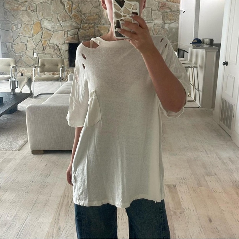 We The Free White Distressed Short Sleeve Tee
